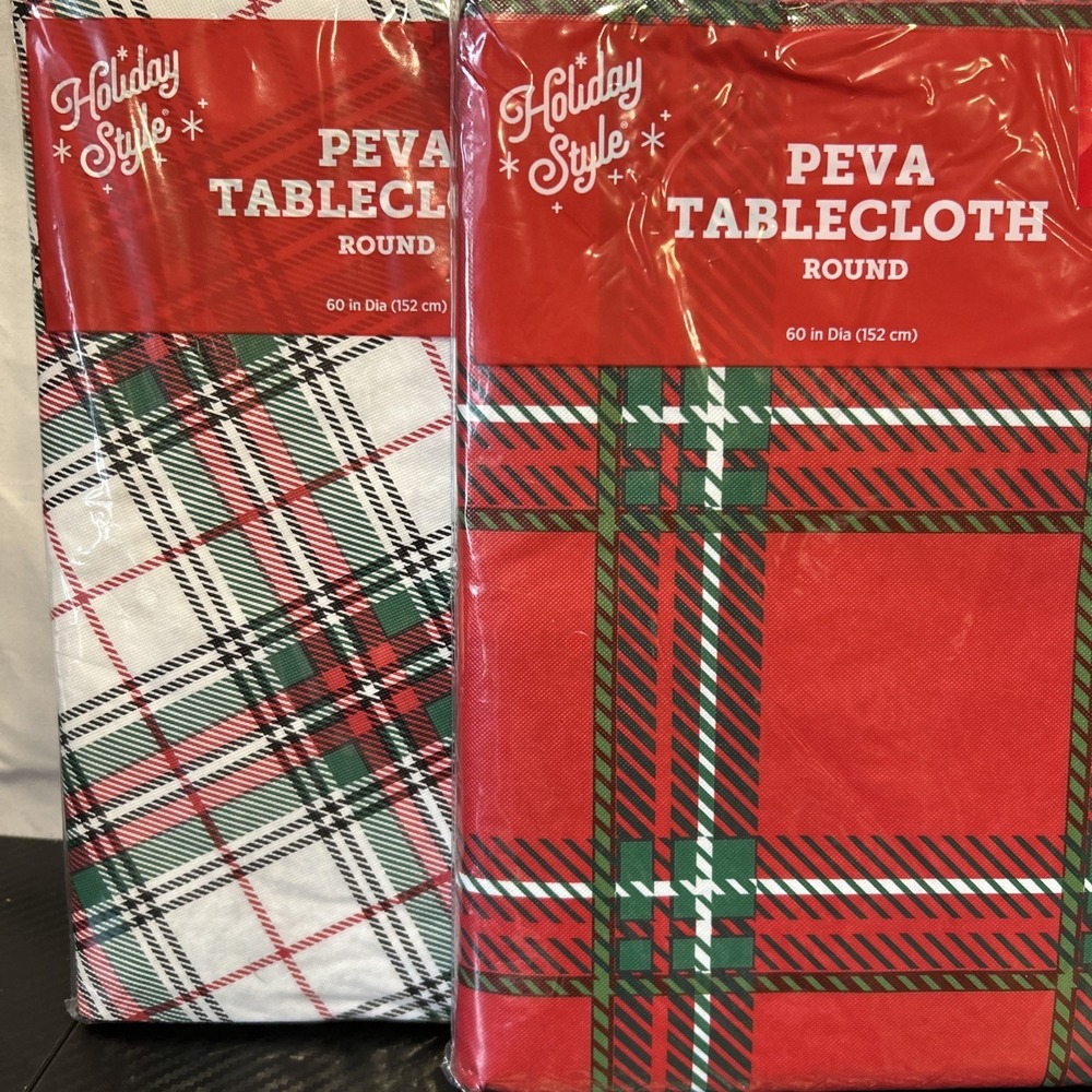 2x Holiday Style‎ Red Green Plaid Christmas Peva Round Tablecloth 60"